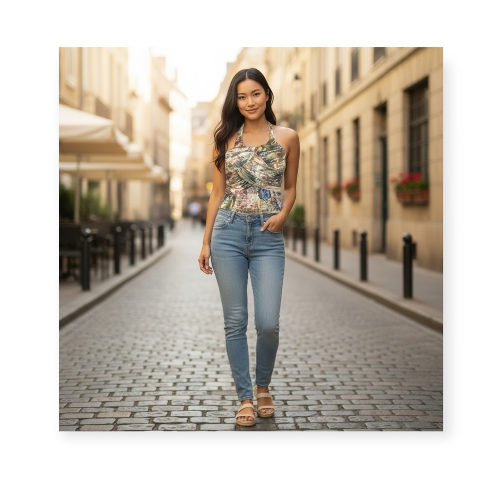 new Boho Chic ❤︎ Romantic Artsy Floral Print Draped Halter Top ❤︎ Pin Up Chic L - Picture 14 of 16